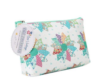 Vinyl Zipper Bag Quilt Dresden Design - 6.5" x 2" x 10.5" - By Designer Lori Holt for Riley Blake - Supply Storage Quilter Gift Quilt Lover