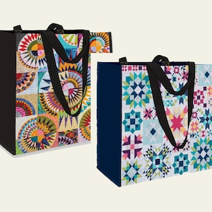 Quilt Eco Tote - Large Sturdy Bag Featuring: Pocket Two Strap Lengths - Removable Hard Bottom. Water Resistant material Barn Star Quilt