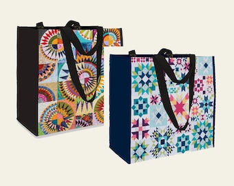 Quilt Eco Tote - Large Sturdy Bag Featuring: Pocket Two Strap Lengths - Removable Hard Bottom. Water Resistant material Barn Star Quilt