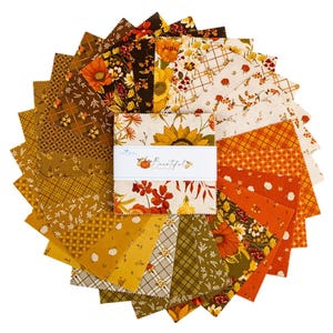 Bountiful  - 42 - 5" Square Bundle By Sandy Gervais for Riley Blake  - Pre-Cut Fall Collection 2026 Orange Green Gold Pumpkins Sunflowers