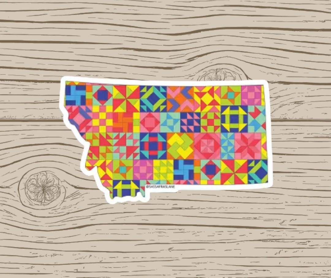 State Patchwork Montana State Patchwork Vinyl Sticker - Quilt Look Montana Shape ...