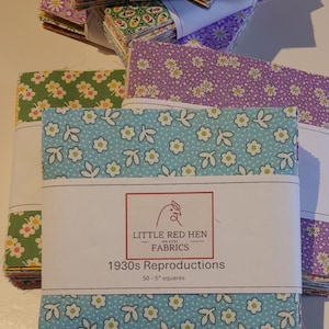 50 Pre Cut 5 Inch Squares - 1930s Reproductions Bundle 2 Each of 25 Different Prints Charm Squares Florals