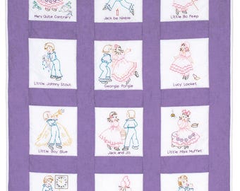 Nursery Rhymes  Pre-Printed Embroidery Quilt Blocks - Jack Dempsey - 12 - 9" Quilt Blocks #300-14