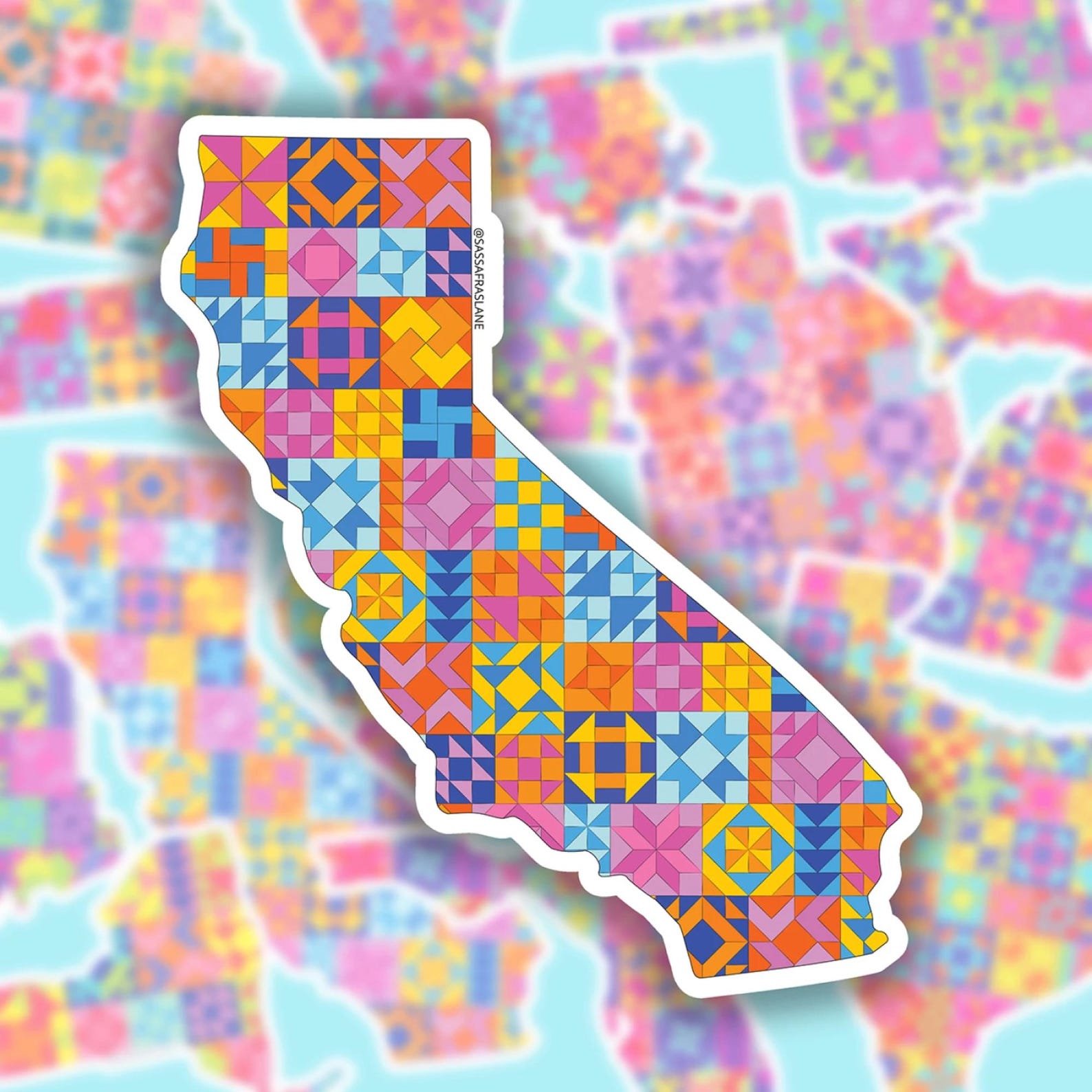 State Patchwork California State Patchwork Vinyl Sticker - Quilt Look California Shape ...