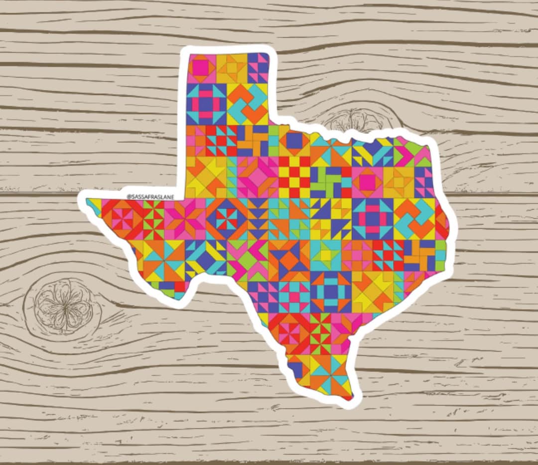 State Patchwork Texas State Patchwork Vinyl Sticker - Quilt Look Texas Shape Quilting ...