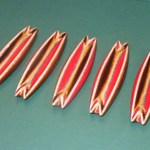 Set of 5 Japanese Chopstick Rest Porcelain Ceramic Hashioki Hand Painted Stripes Red, Brown Made in Japan
