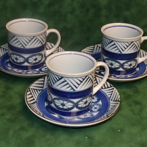 Japanese Vintage Set of 3 Coffee/Tea Cups & Saucers Mino-Yaki(美濃焼) Ware, &quot;HAMAKURO-KAMA(浜九郎窯)&quot; Kiln Made in Japan