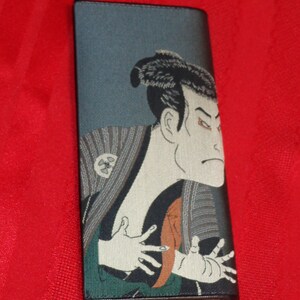 Tecido japonês autêntico Chikuzen Hakata-ori Ukiyo-e Tōshūsai Sharaku com caixa de madeira original feita no Japão