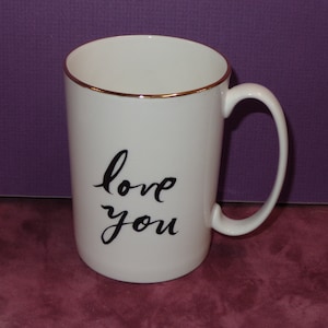 Kate Spade Lenox Mug Cup Bridal Party &quot;LOVE YOU&quot; White w/Gold Trim 4-1/8&quot; American by Design