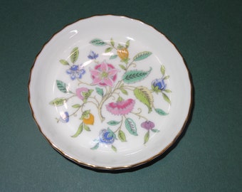 Vintage Minton Haddon Hall Bone China Floral Flowers Trinket Plate Gold Rim Made in England 3-5/8”