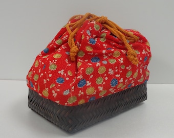 Bolso de kimono vintage japonés Chirimen "Kinchaku" Cesta Yukata Bolso hecho a mano en Japón