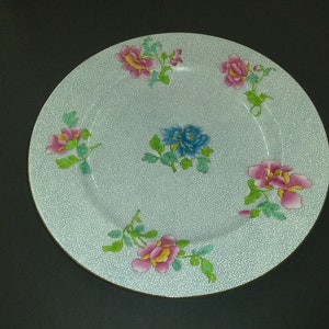 Rare Vintage Wedgewood Dinner Plate China Peony 10" Pink & Blue Made in England