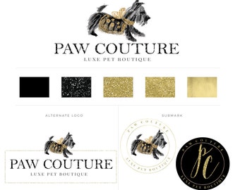 Premium Branding Package, Branding Identity, Premade Logo, Black Logo, Dog Logo, Pet Boutique Branding, Circle Logos, Gold Glitter Logo