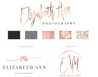 Branding Kit, Branding Identity, Premade Logo, Rose Gold Logo,  Photography Logo, Blog Logo, Blog Kit, Watermark, Handwritten, Logo Design