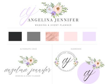 Branding Kit, Floral Logo, Premade Logo, Purple Logo,  Photography Logo, Blog Logo, Wedding Branding, Watermark, Handwritten