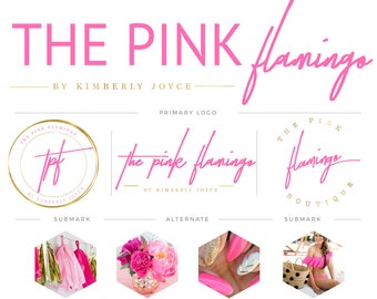 DELUXE Branding Package, Branding Identity, Premade Branding Package, Hot Pink Logo, Blog Logo Design, Blog Kit, Gold Foil Logo, Watermark