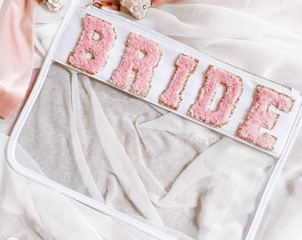 Bride | Personalized Name Monogram Clear Cosmetic Bag Cosmetic Zipper Pouch | Gifts for Her | Bridal Party | Travel Bag | Snack Pouch