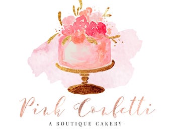 Cake Logo, Pink Cake Logo, Cakery Logo, Premade Logo, Rose Gold Branding, Rose Gold Logo, Bakery Logo, Rose Gold Cake, Sweets Logo, Boutique