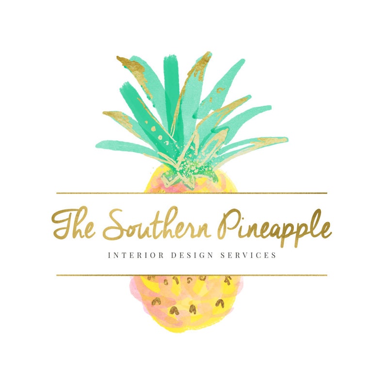 Pineapple Logo, Interior Design Logo, Premade Logo, Blogger Logos, Gold Foil Logo, Influencers, Blog Logo, Southern Logo, Custom Logo, Gold image 1