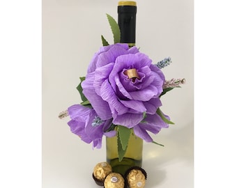 Wine Bottle Toppers with Ferrero Rocher Decoration Bottle Cover Crepe Paper Flowers Candy Bottle Gift Wrap Candy bouquet  Wine Centerpiece