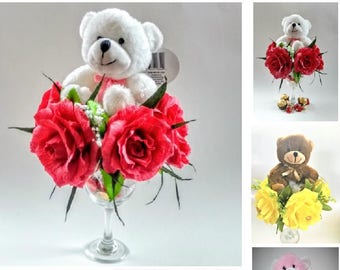 Glass with teddy bear and Ferrero Rocher Candy bouquet chocolate gift Candy arrangement Candy gift Edible gift Sweet gift valentine edibles