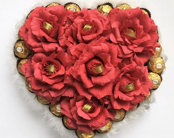 Chocolate Ferrero Rocher Candy Heart Birthday, Wedding, Love, Anniversary Candy arrangement Candy bouquet Candy gift