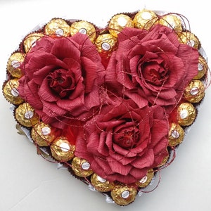 Chocolate Ferrero Rocher Medium Heart Valentine&#39;s Day Birthday, bridesmaid gift, wedding gift Love, Anniversary Candy arrangement Candy gift