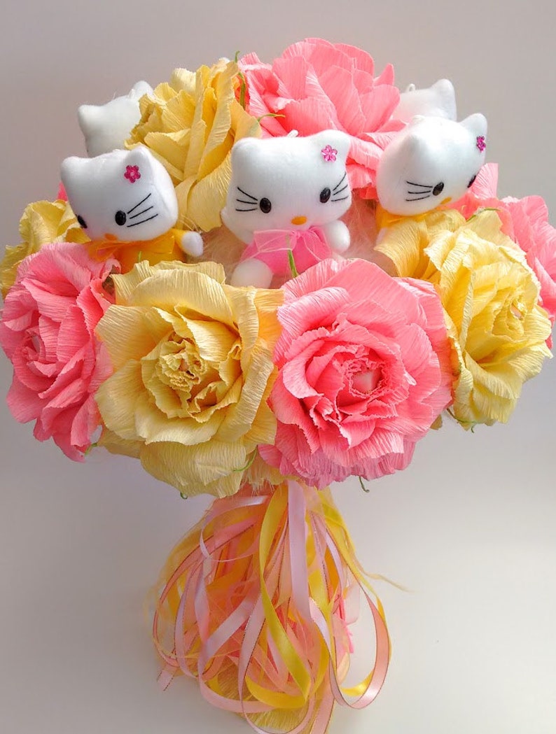 Cute Plush Kitty Bouquet With Ferrero Rocher Candy Bouquet Plush Doll