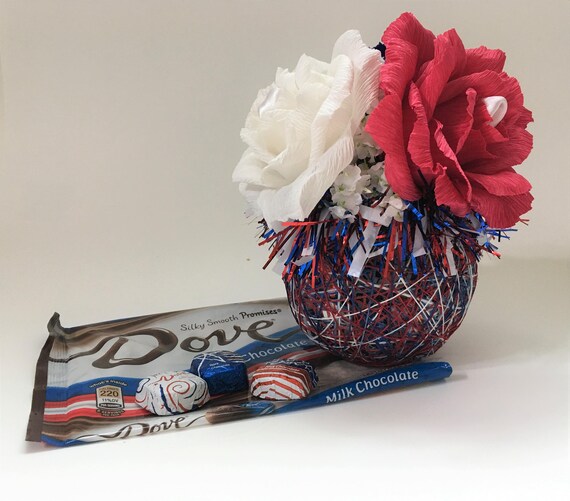 Patriotic Yarn Basket With Candy Paper Flowers Ferrero Rocher Etsy