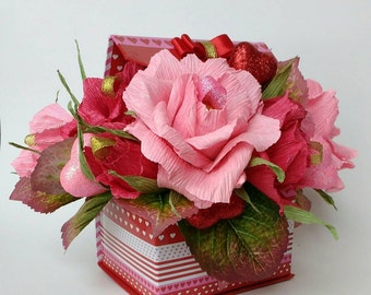 Valentine's day gift box with Ferrero Rocher Paper flowers Candy box Floral Box Candy arrangement Valentine's Day Gift Valentine edibles
