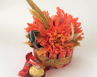 Thanksgiving Candy Cake Centerpiece Fall Kit Kat Candy Bars Paper Flowers Candy Candy Gift Table Centerpiece Party Favor Cute birthday Gift