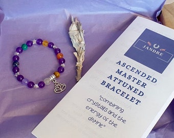 Chakra Bracelet for Ascended Master Saint Germain Attuned bracelet, Violet Flame, purple jade, positivity, healing, reiki