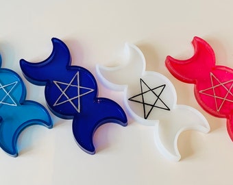 Triple Moon Pentagram Dish handcrafted spiritual, ritual, bespoke choice of colour, reiki attuned, FREE POSTAGE