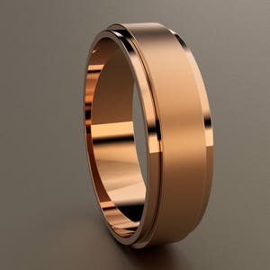 10kt Rose Gold 6mm Brushed Mens Wedding Band, Step Edge 10kt Pink Gold Clean Simple Design w/ Cut Edges, Mens Customizable Pipe Deseign Band