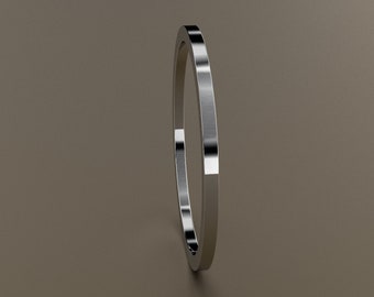 10kt White Gold 1 mm Ladies Flat Wedding Band, Classic Rectangle Wedding Ring, Stacking Ring, Comfortable Wedding Ring, Anniversary Ring