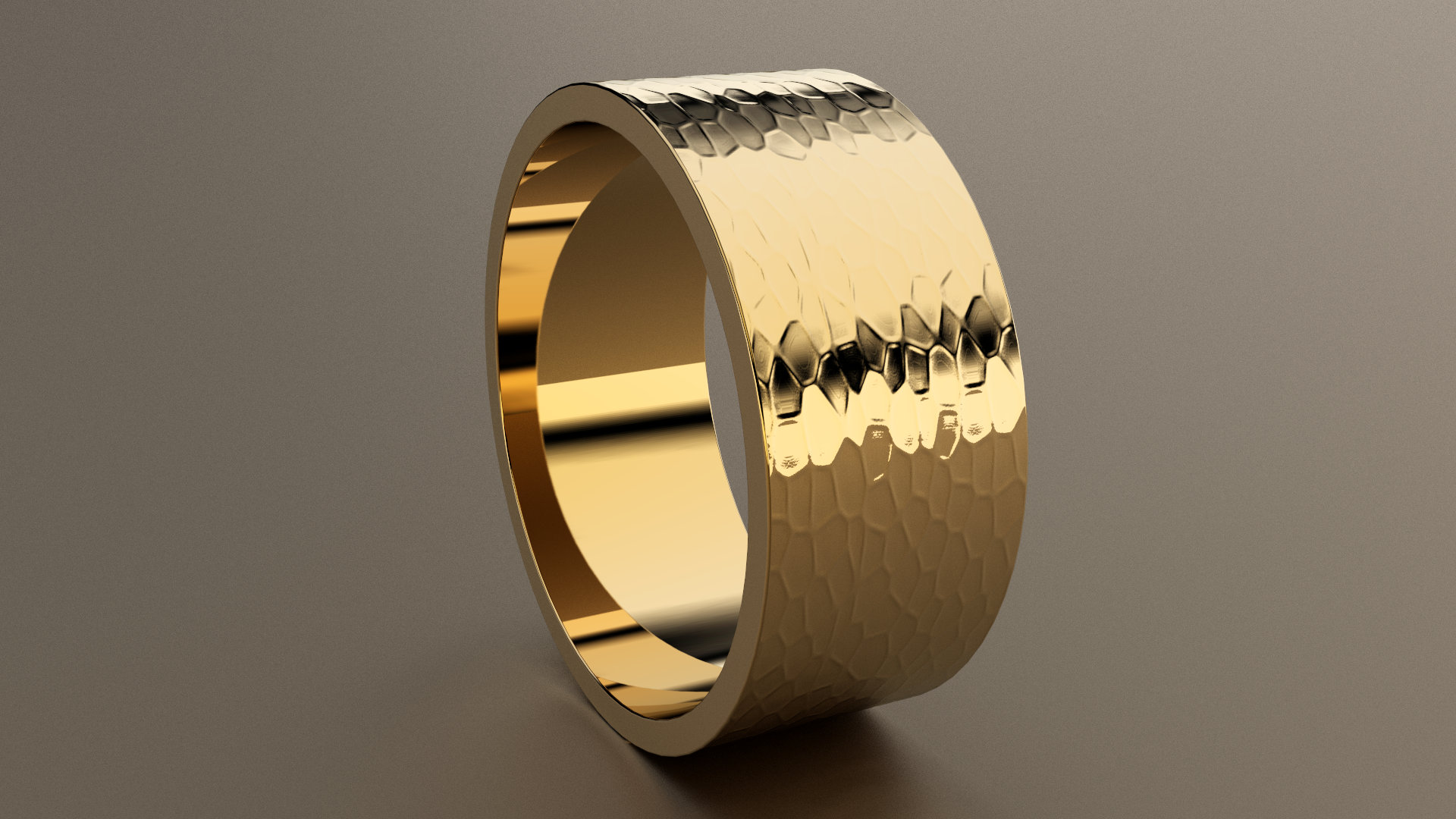 10kt Yellow Gold 9 Mm Hammered Mens Flat Wedding Band, Hand Finish