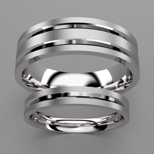 Silver His & Hers Brushed 6mm and 3mm Wedding Band Set 925 - Etsy