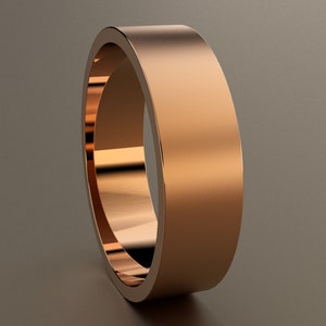 14kt Rose Gold 6mm Mens Brushed Flat Wedding Band, Matte Satin Finish Flat Minimalist Design, Comfortable Light Wedding Ring