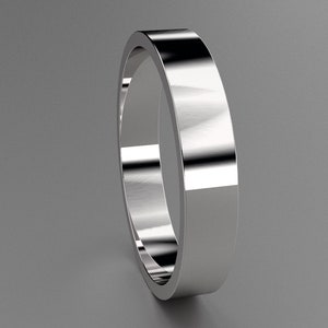 May include: A simple silver band ring with a polished finish.