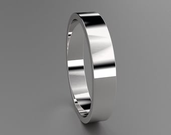 Silver 4mm Ladies or Mens Flat Wedding Band, 925 Sterling Silver Classic Wedding Ring, Great for Anniversary or Promose Ring, Flat Design