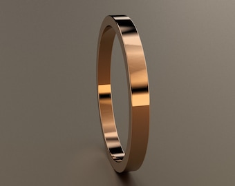 18kt Rose Gold 2 mm Ladies Flat Pink Wedding Band, Classic Rectangle Wedding Ring, Stacking Ring, Comfortable Wedding Anniversary Ring