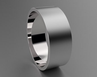 Silver 8mm Mens Brushed Flat Wedding Band, Matte Finish 925 Sterling Wide Flat Minimalistic Design, Comfortable Wedding Ring