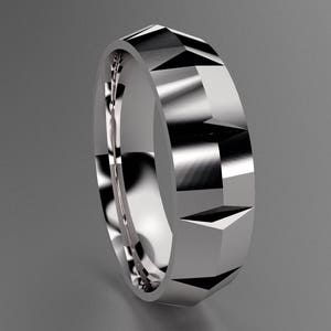 Silver 6mm Mens Wedding Band, Knife Edge Faceted 925 Sterling Silver Wedding Ring, Classic Mens Wedding Band with a Designer Detail to it