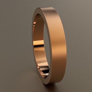 14kt Rose Gold 4mm Standard Weight Mens Brushed Flat Wedding Band, Matte Finish Flat Minimalistic Design, Comfortable Wedding Ring