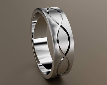 10kt White Gold 6mm Brushed Infinity Mens Wedding Band, Mens Satin Matte Gold Twist Wedding Ring, Minimaliste 6 mm Mans Wedding Pipe Band