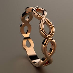 18kt Rose Gold Ladies Infinity Ring, Solid Gold Womens Anniversary Pink gold Wedding Band, Eternity Unique Jewelry Fashion Promise Ring
