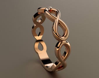 14kt Rose Gold Ladies Infinity Ring, Solid Gold Womens Anniversary Pink gold Wedding Band, Eternity Unique Jewelry Fashion Promise Ring