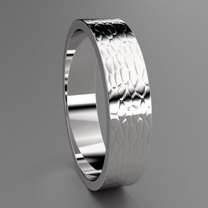 Silver 5 mm Hammered Mens Flat Wedding Band, Classic Rectangle Sterling Mans Wedding Ring, Comfortable Wedding Ring, Anniversary Ring