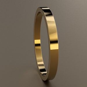 14kt Yellow Gold 2 mm Ladies Flat Wedding Band, Classic Rectangle Wedding Ring, Stacking Ring, Comfortable Wedding Ring, Anniversary Ring