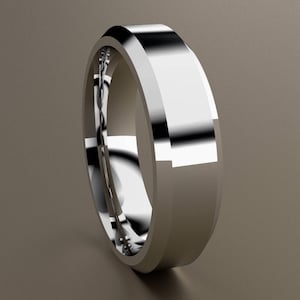 14kt White Gold 6mm Mens Wedding Band Beveled Edge, Classic Beveled Edge 14kt White Gold Wedding Ring, Anniversary Mens Wedding Ring